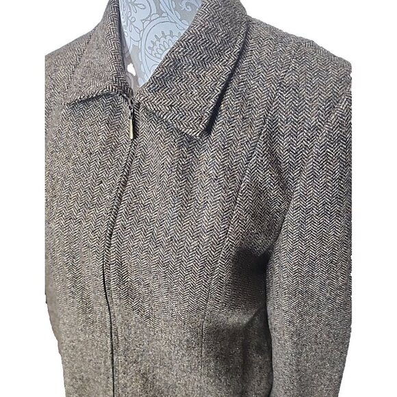 Talbots Wool & Silk Jacket Coat Brown Tweed Full Zip Herringbone Lined Women's 8 - Picture 3 of 12